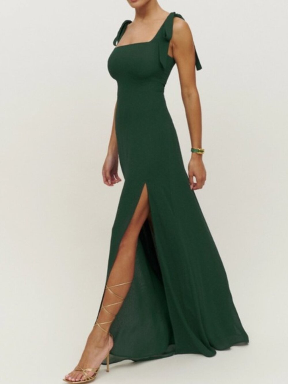 Reformation Westerly Maxi Dress Forest Green Square Neck Tie Strap Size 4